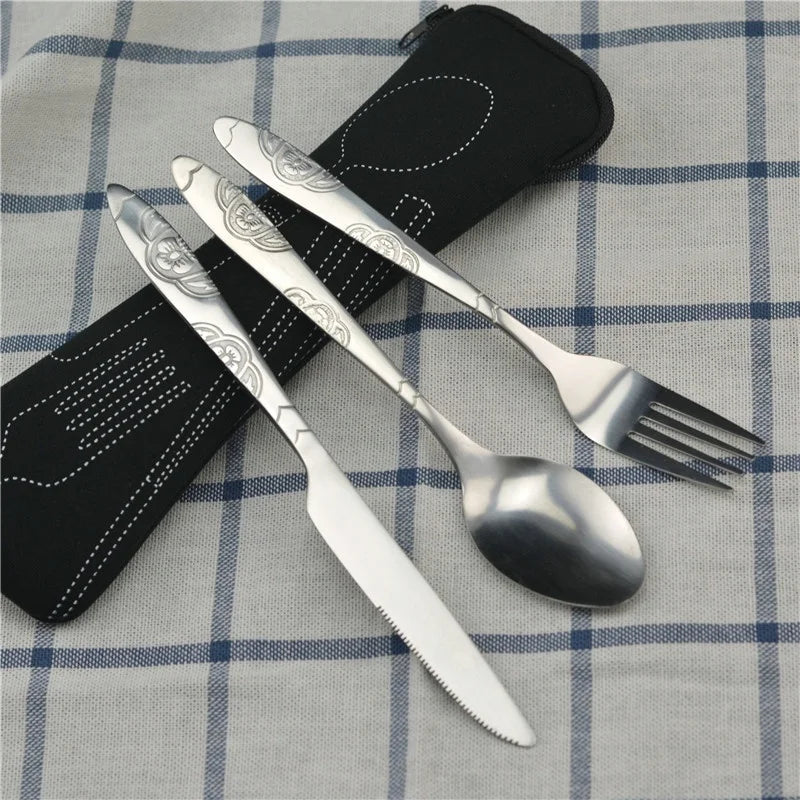 Portable Picnic Cutlery Set with Zipper Case | Travel Utensils Kit