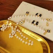 Black & White Bow Pearl Glasses Chain Lanyard – Sunglasses Accessory for Women