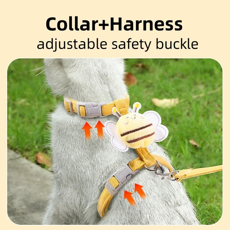 Cartoon Bee Cat Harness & Leash Set – Adjustable Double Layer for Small & Medium Pets