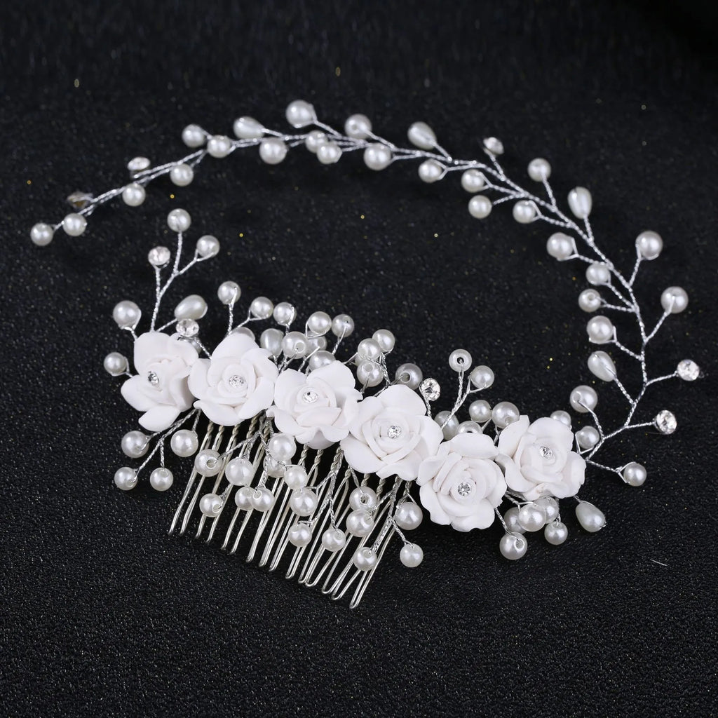 Wedding Crystal Flower Hair Clips & Pearl Barrette Combs – Bridal Headdress Hair Decor for Women