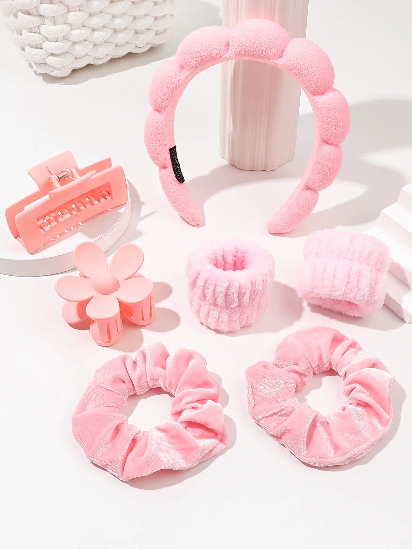 7Pcs Microfiber Scrunchie & Spa Headband Set – Skincare Shower Makeup Accessories