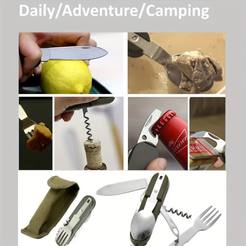 Stainless Steel 7-in-1 Outdoor Tableware Set – Portable Cutlery for Picnic Camping Hiking Travel