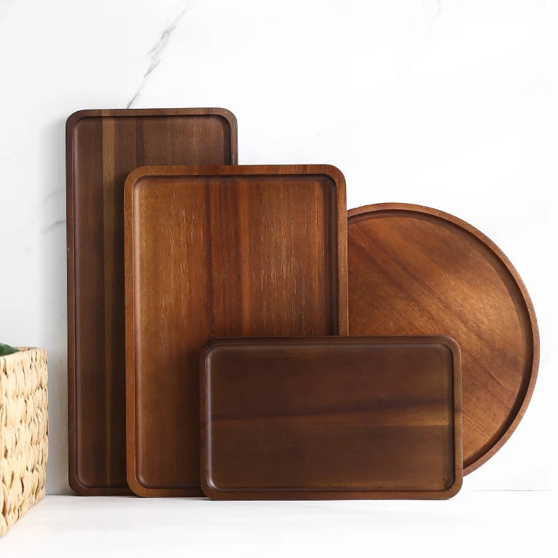Large Solid Walnut Wood Dinner Plate & Serving Tray – Cake Bread Coffee Tea Wooden Platter