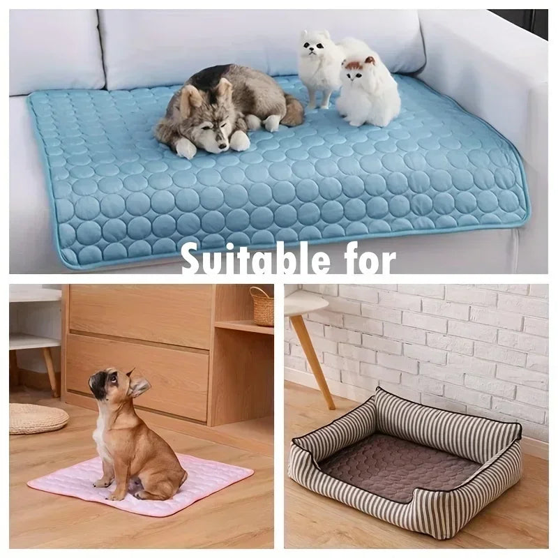Pet Ice Cooling Mat – Breathable Ice Silk Washable Dog & Cat Bed for Summer