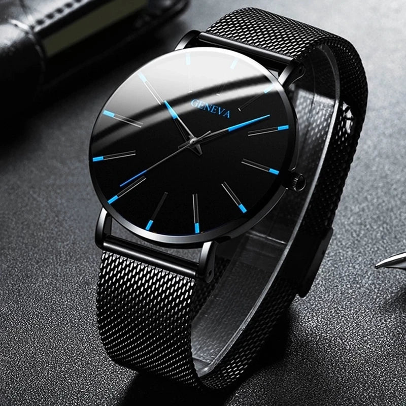 Minimalist Men's Ultra-Thin Mesh Belt Quartz Watch
