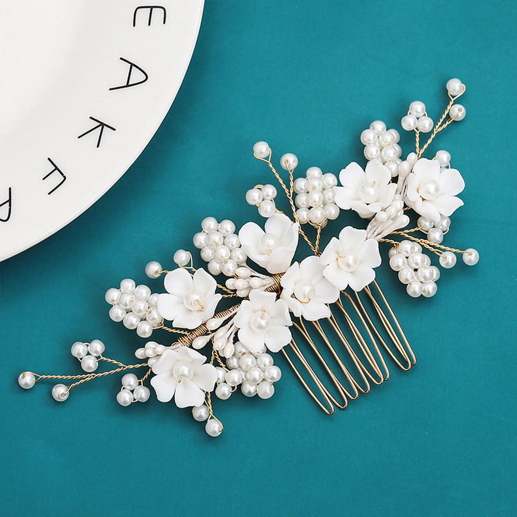 Wedding Crystal Flower Hair Clips & Pearl Barrette Combs – Bridal Headdress Hair Decor for Women