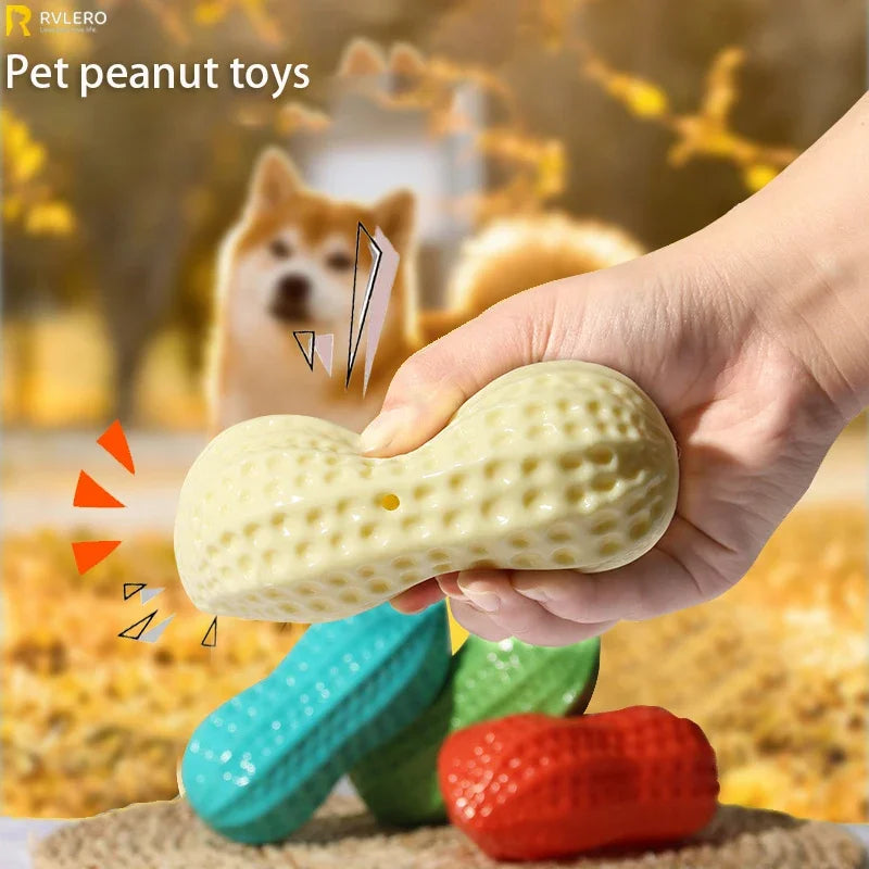 Peanut Squeaky Dog Chew Toy – Rubber Teeth Cleaning Interactive Pet Toy