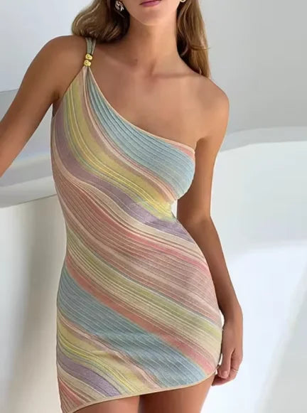 Color Block Off Shoulder Knit Maxi Dress – High Split Beach Dress