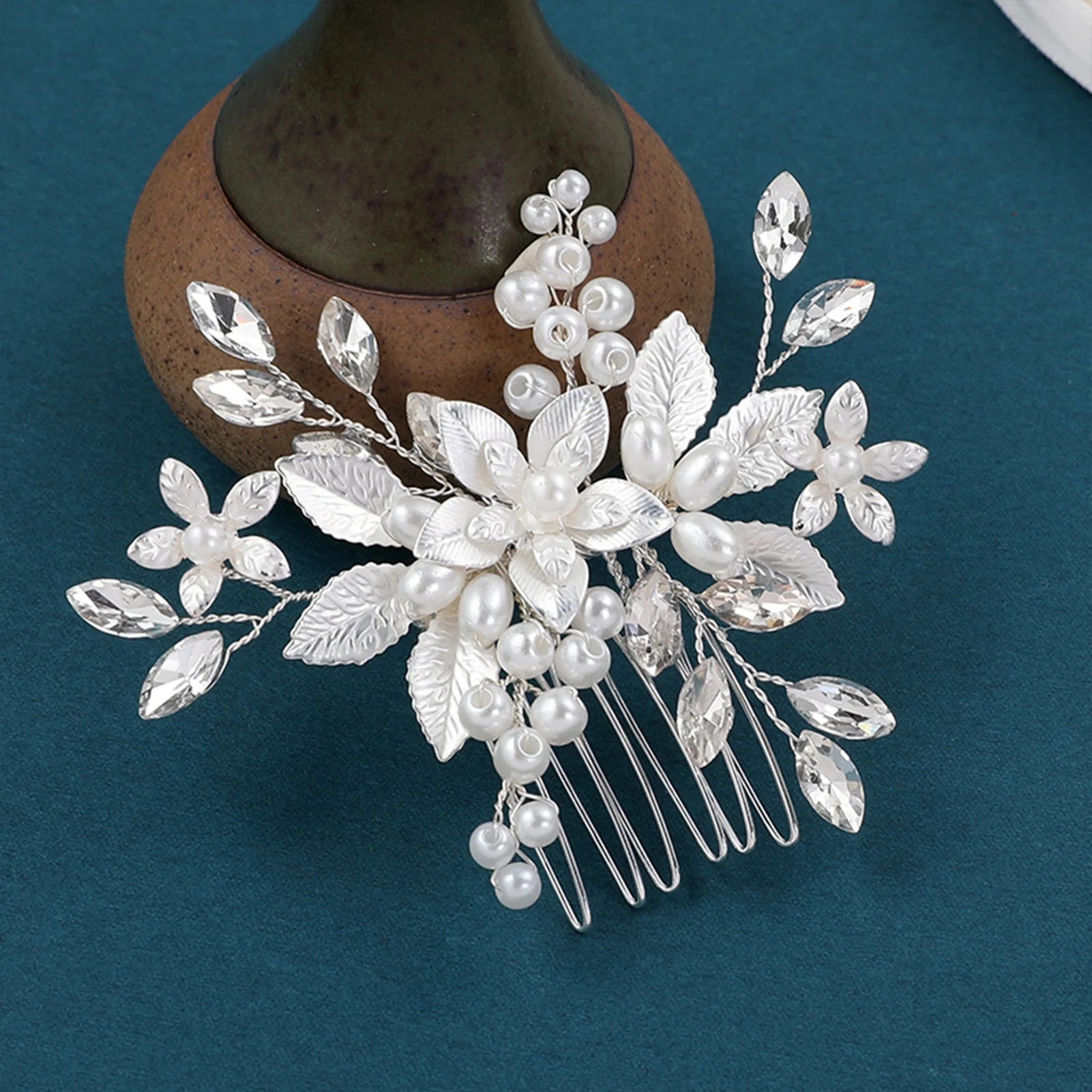 Wedding Crystal Flower Hair Clips & Pearl Barrette Combs – Bridal Headdress Hair Decor for Women