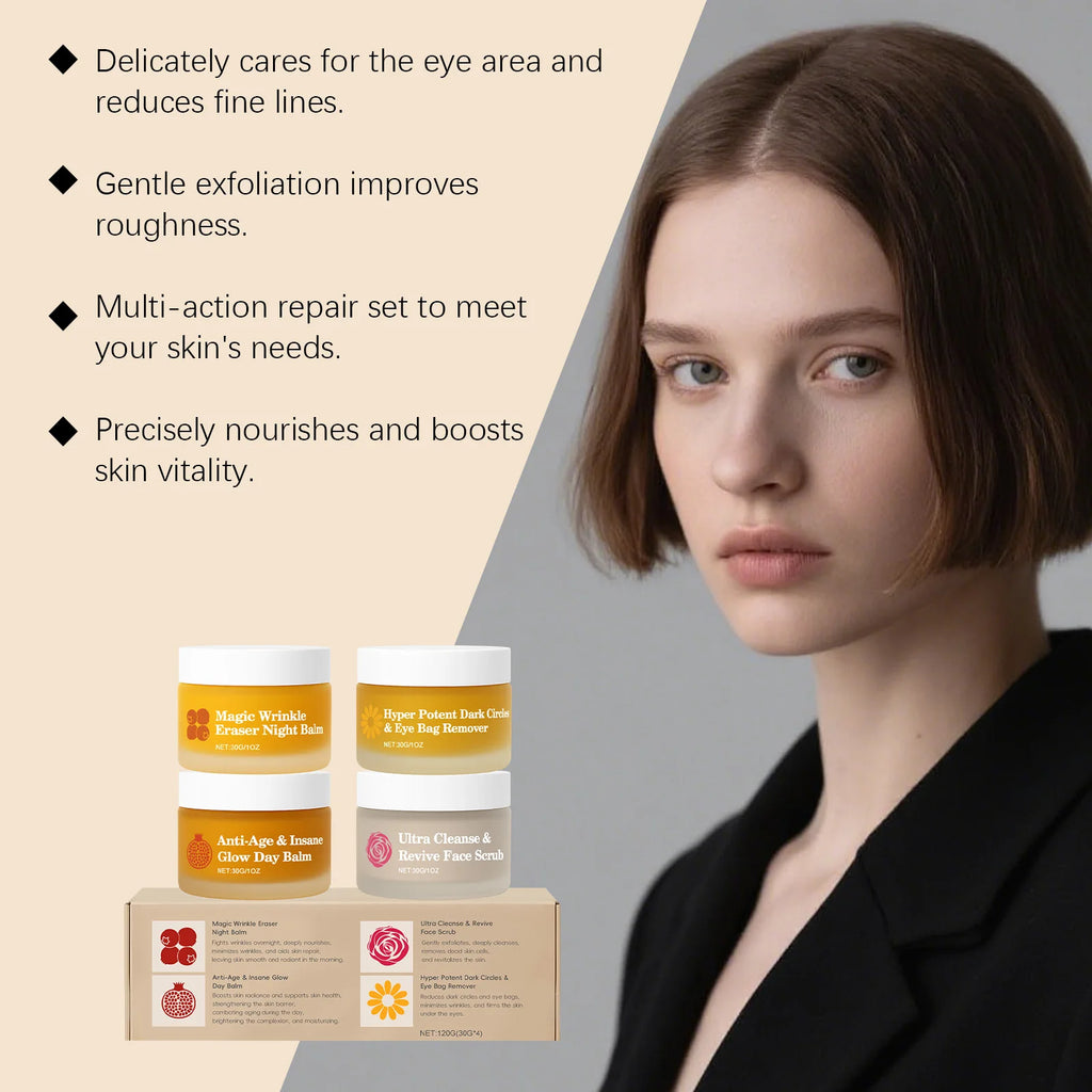 Multi-Effect Day & Night 4-Piece Skincare Set – Cleansing Moisturizing Dark Circle Reduction