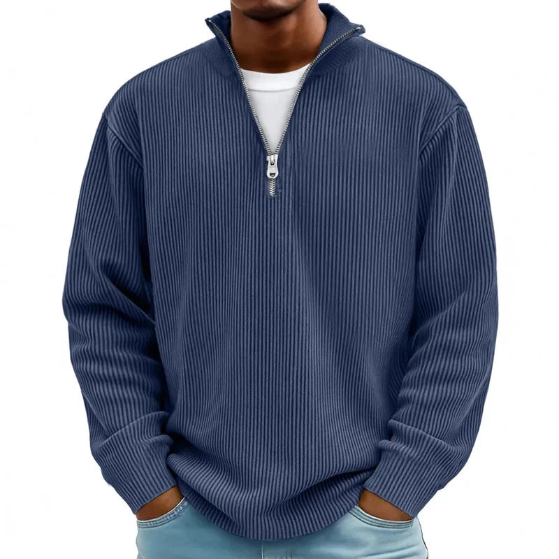 Men’s Half Zip Stand Collar Corduroy Polo Sweatshirt – Casual Autumn Winter Top