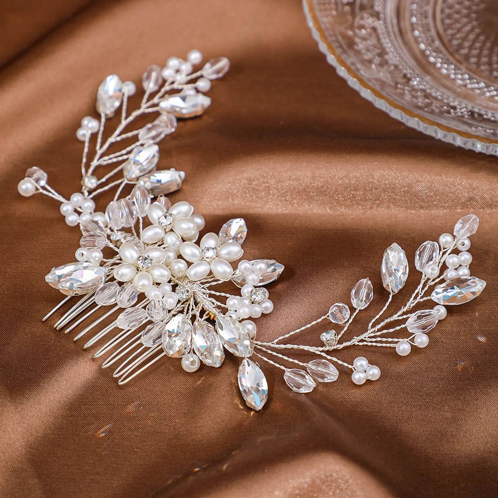 Wedding Crystal Flower Hair Clips & Pearl Barrette Combs – Bridal Headdress Hair Decor for Women