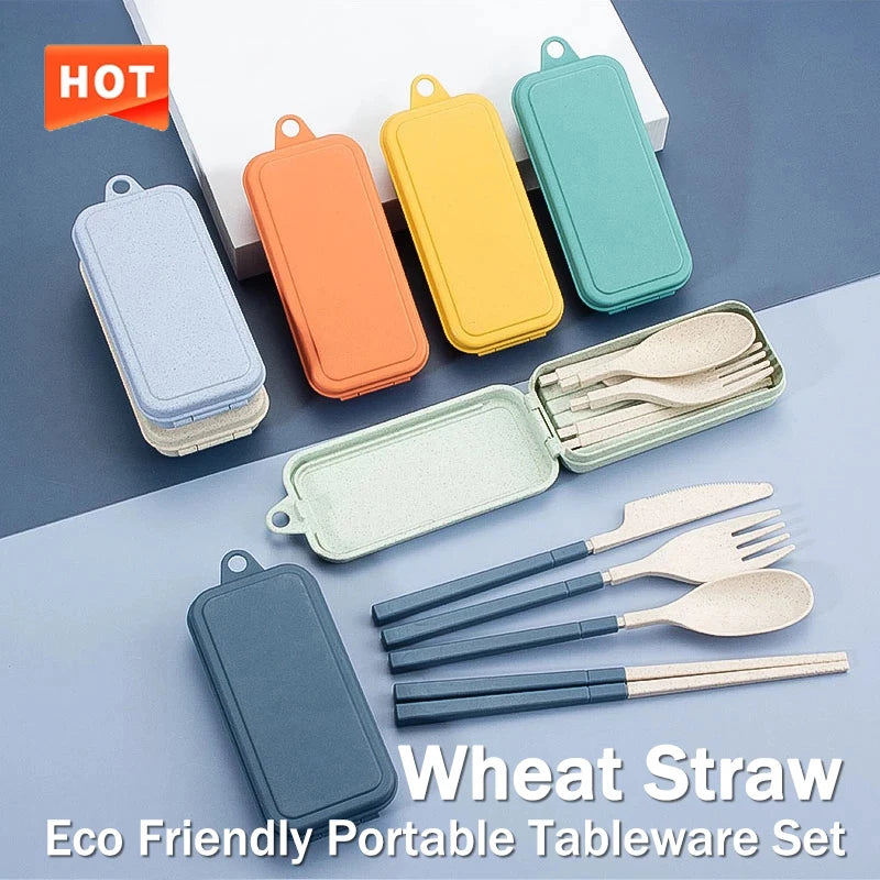 4-Piece Portable Wheat Straw Cutlery Set for Travel & Camping