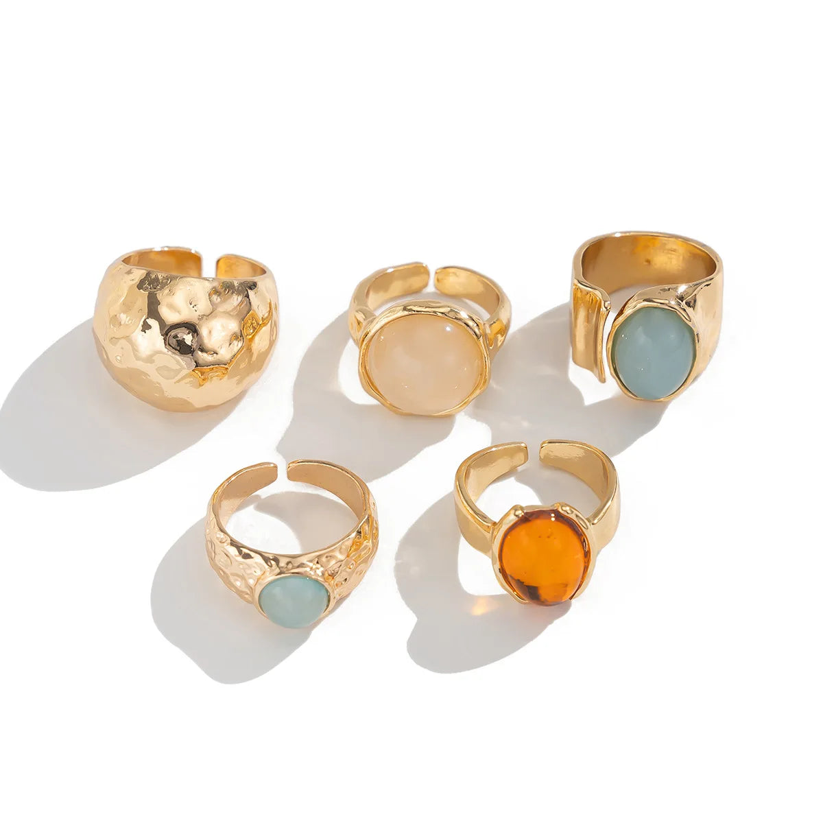 Retro Gem Metal Ring Set – Geometric Irregular Opening Rings for Women