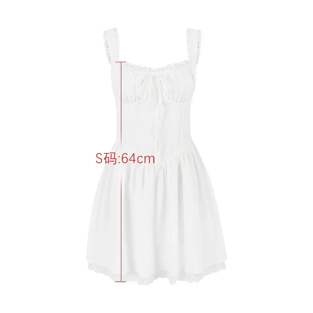 White Lace Up Spaghetti Strap Mini Dress – Elegant A-Line Party Dress