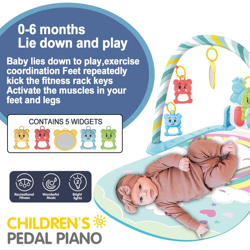 Baby Gym Activity Mat with Kick & Play Piano – Musical Floor Mat for Infants 0-36 Months