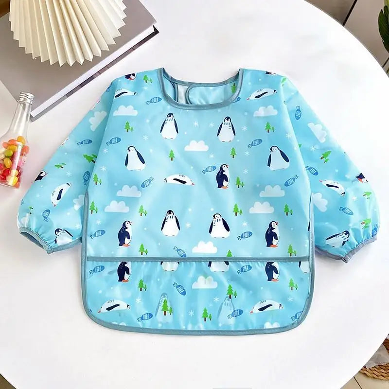 Baby Waterproof Long Sleeve Bib – Cartoon Animal Art Apron for Self-Feeding 0–3 Years