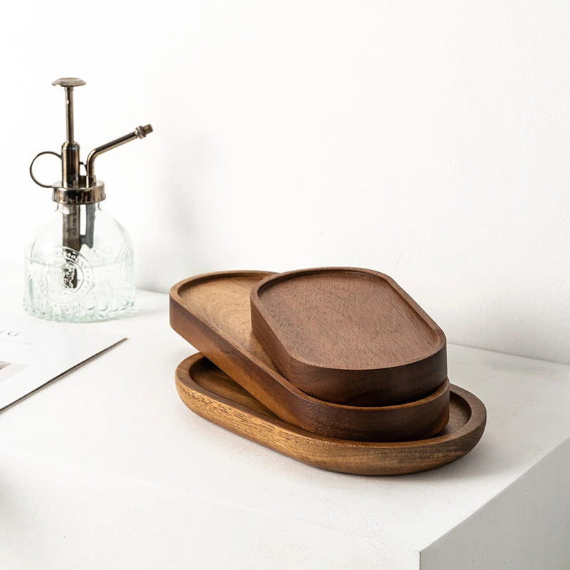 Solid Wood Serving Tray | Japanese-Style Round & Rectangle Snack Board