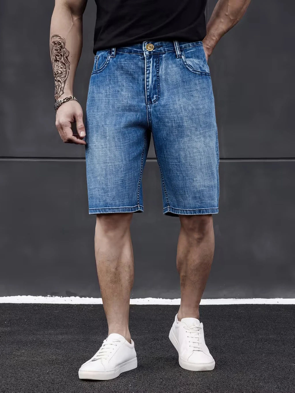 Men’s Slim Fit Stretch Denim Shorts – Classic Business Casual Summer Pants