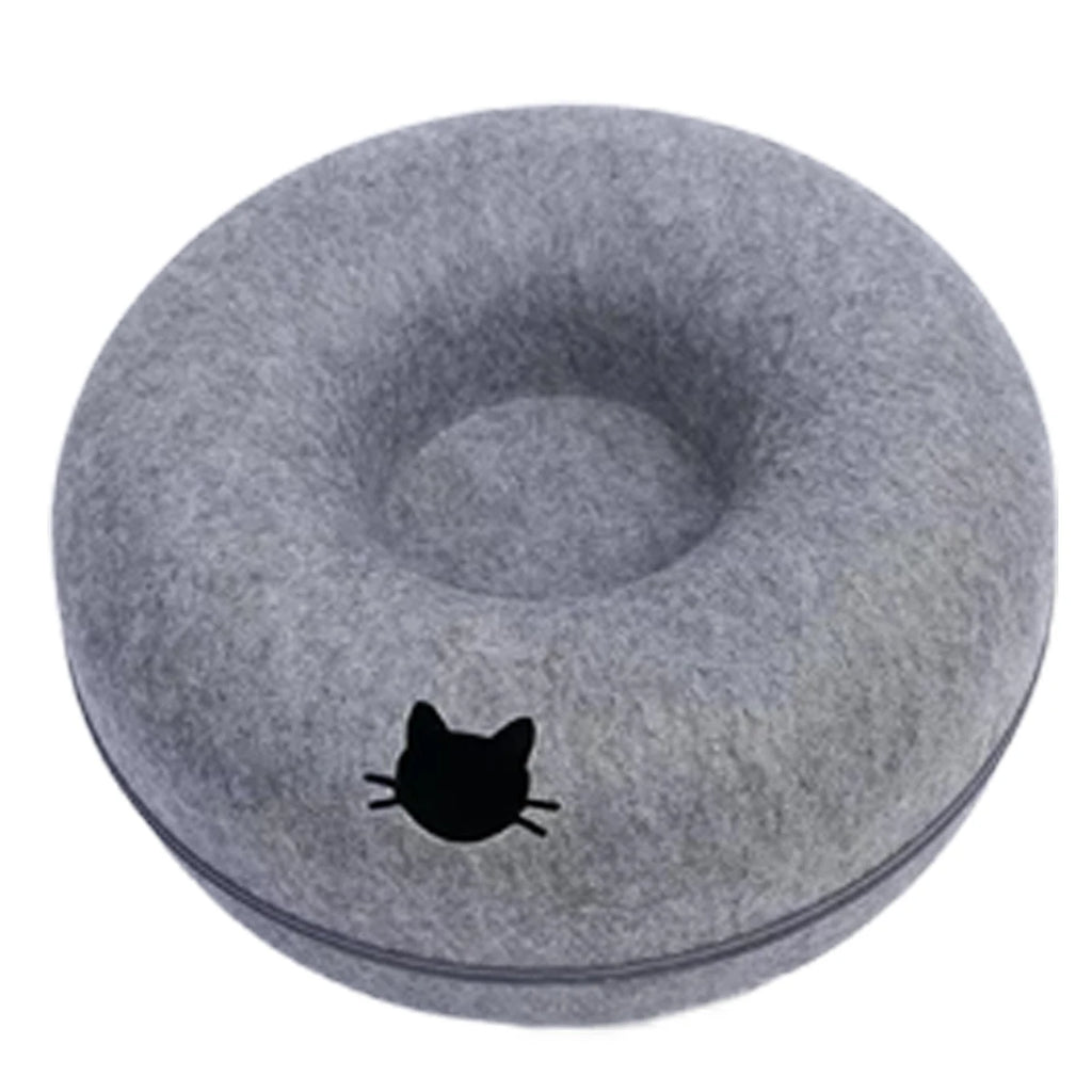 Round Cat Tunnel Nest – Felt Kitten Bed House with Scratcher & Donut Sleeping Toy
