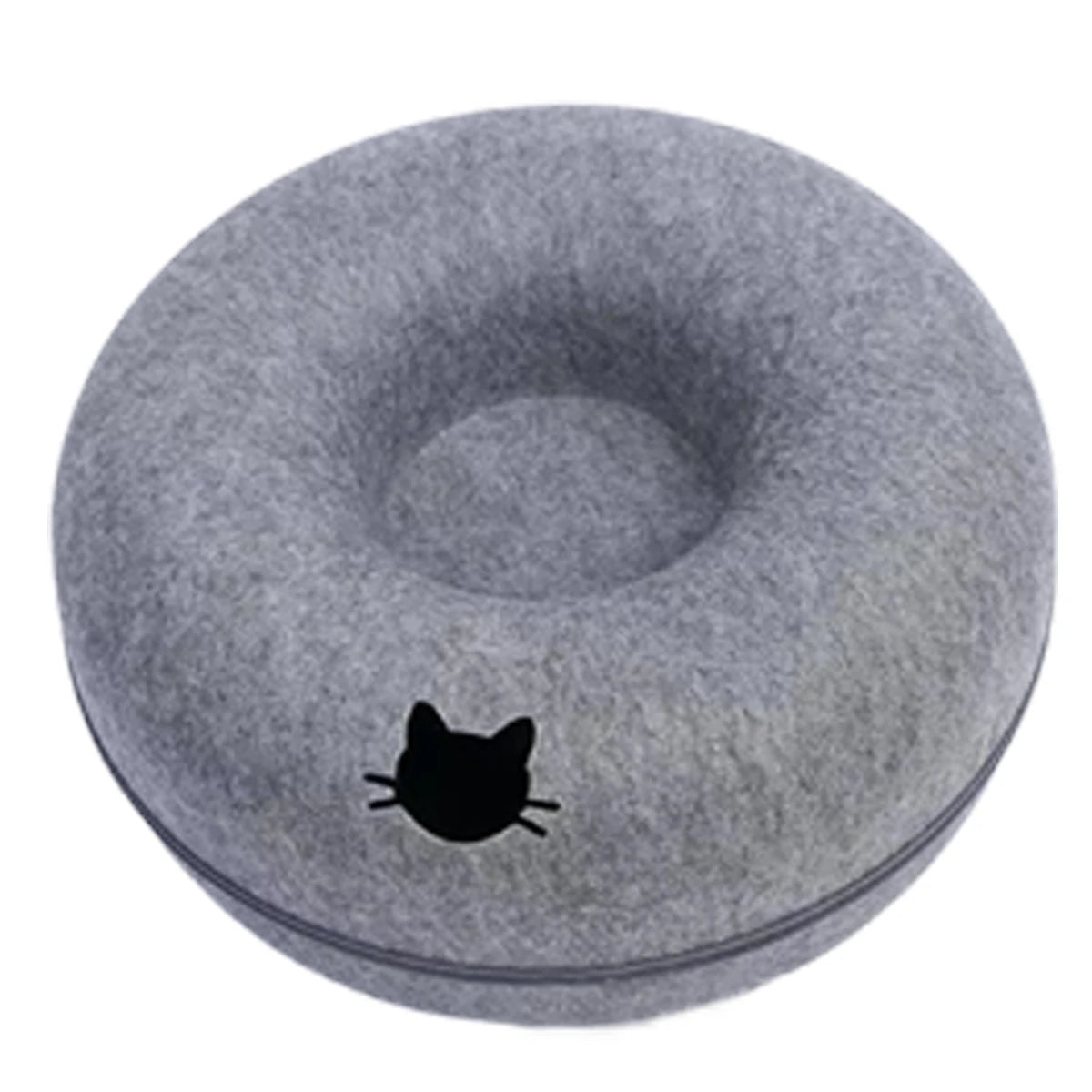 Round Cat Tunnel Nest – Felt Kitten Bed House with Scratcher & Donut Sleeping Toy