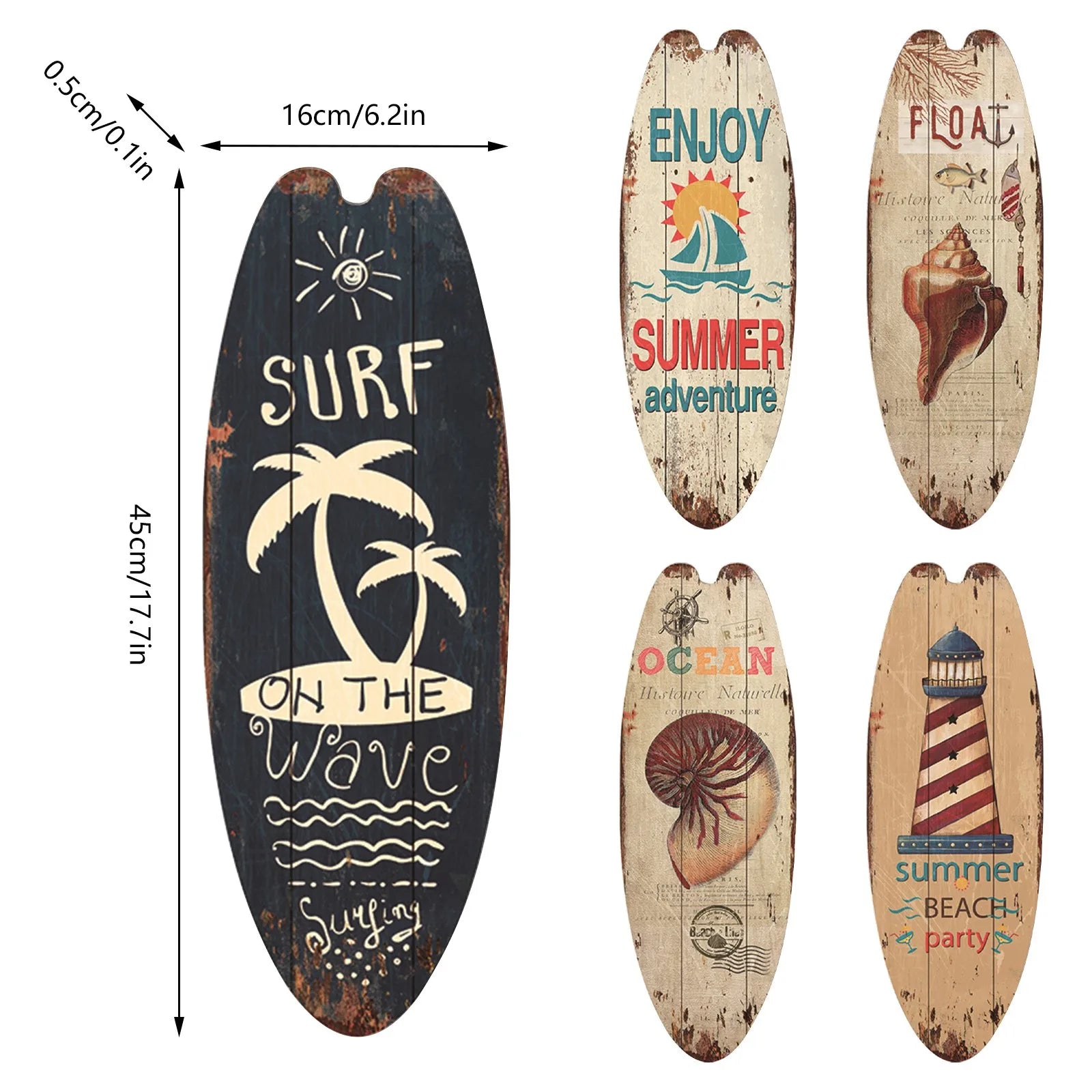 Wooden Surfboard Wall Sign | Retro Beach Style Hanging Decor for Home & Bar