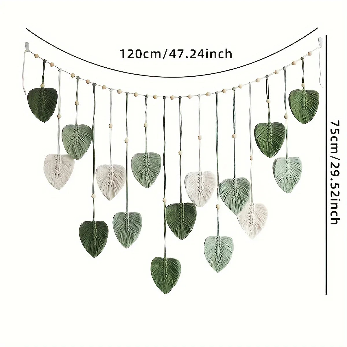 Bohemian Green Leaf Woven Wall Hanging | Feather Decor for Living Room & Bedroom