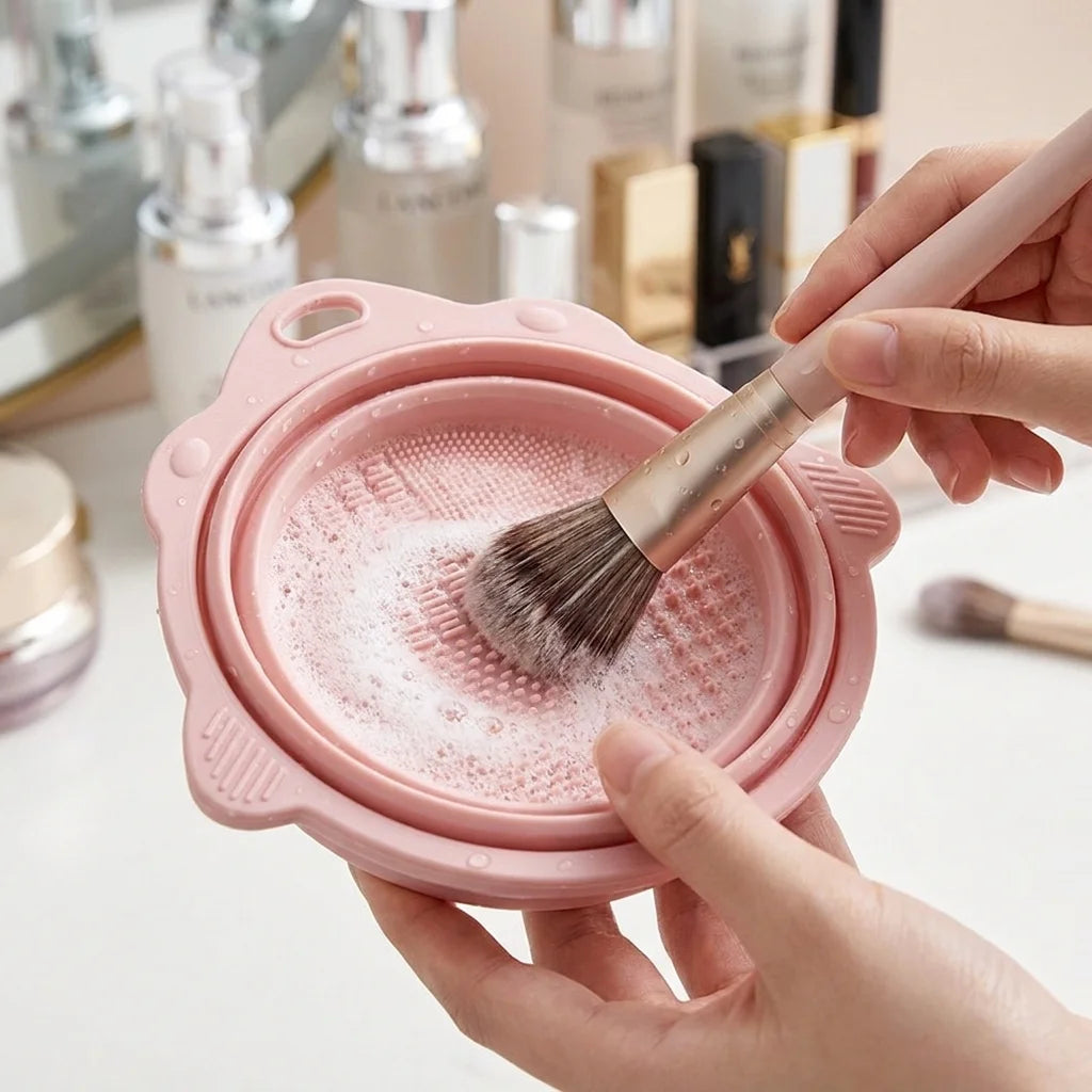 Makeup Brush Cleaner Bowl Set – Gentle Wet Dry Powder Puff Cleaning Beauty Tool