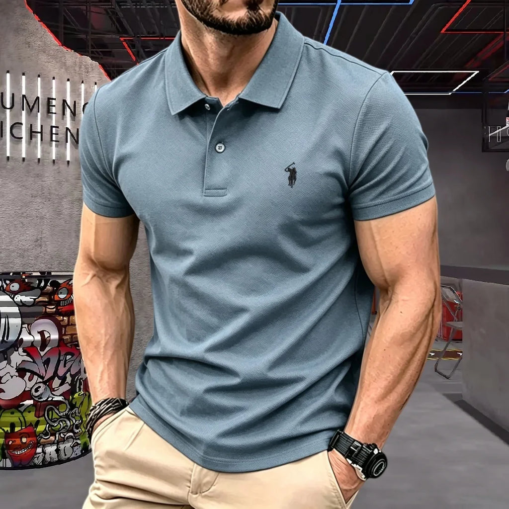 Men’s 100% Cotton Luxury Pony Embroidery Polo Shirt – Summer Golf Casual T-Shirt