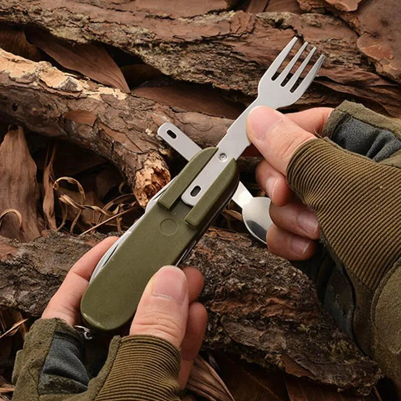 Stainless Steel 7-in-1 Outdoor Tableware Set – Portable Cutlery for Picnic Camping Hiking Travel