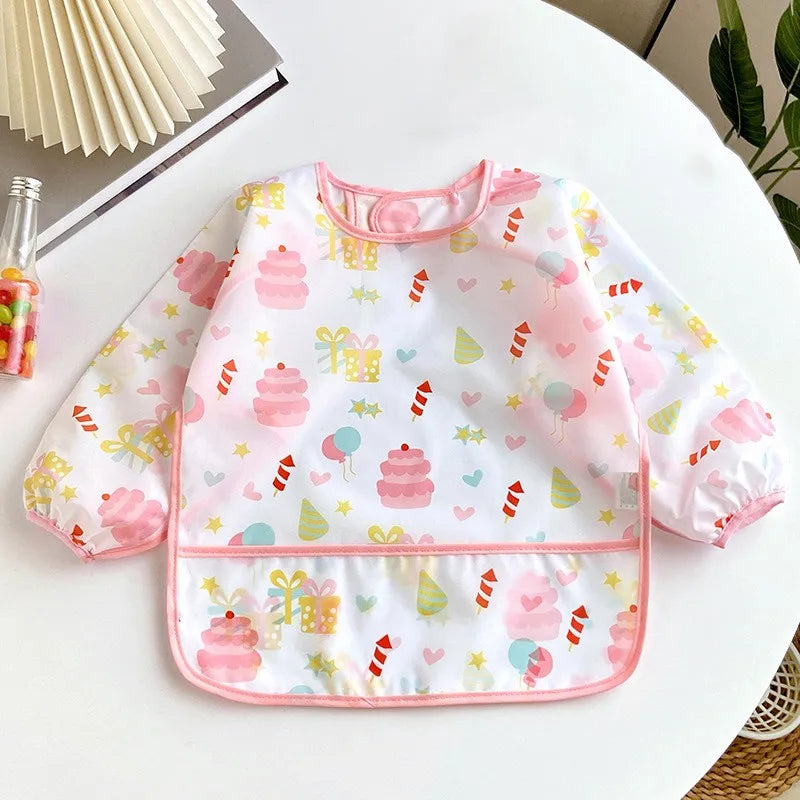 Baby Waterproof Long Sleeve Bib – Cartoon Animal Art Apron for Self-Feeding 0–3 Years