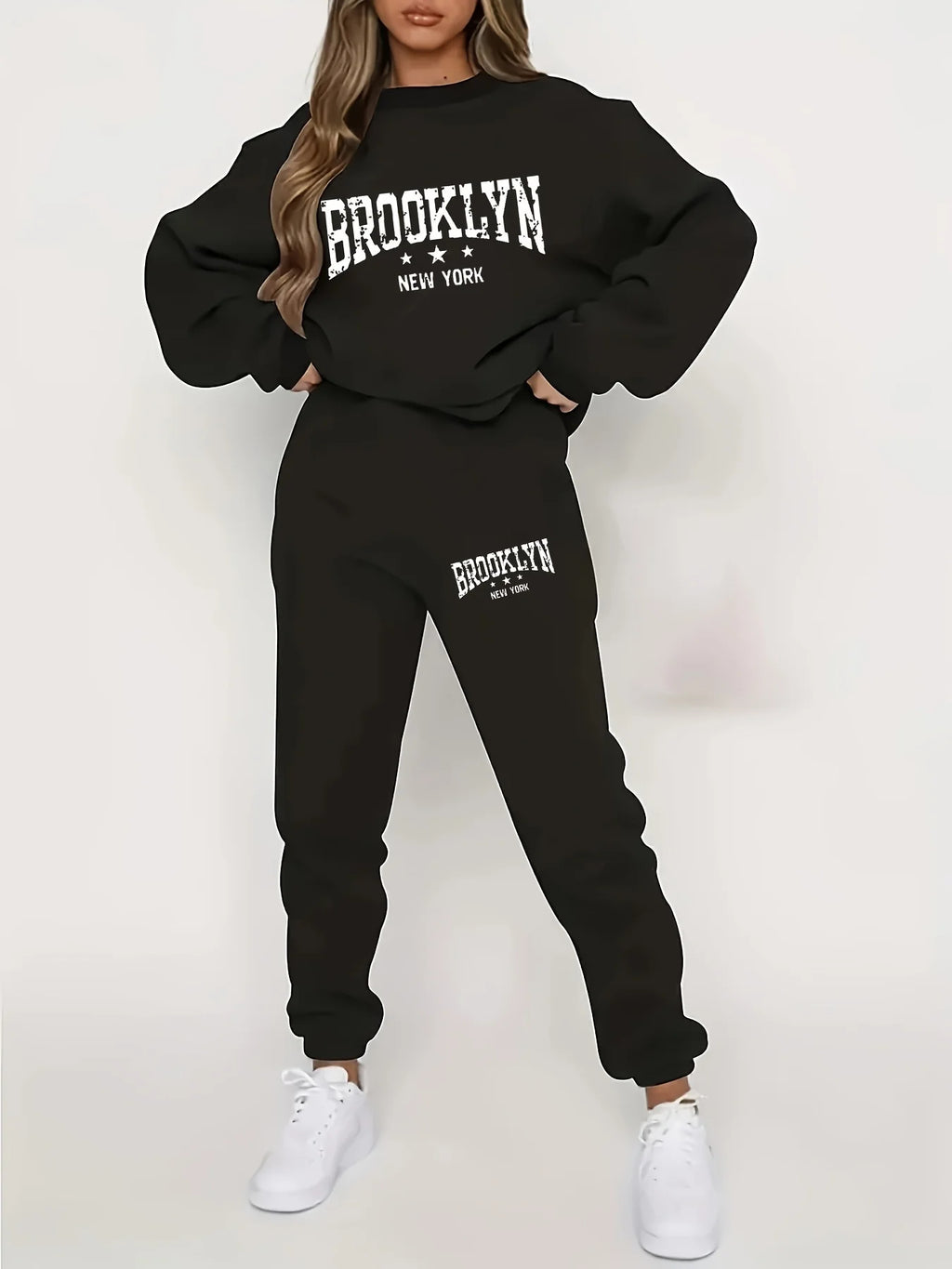 Plush Hoodie & Sweatpants Two Piece Set – Women’s Hip Hop Street Tracksuit