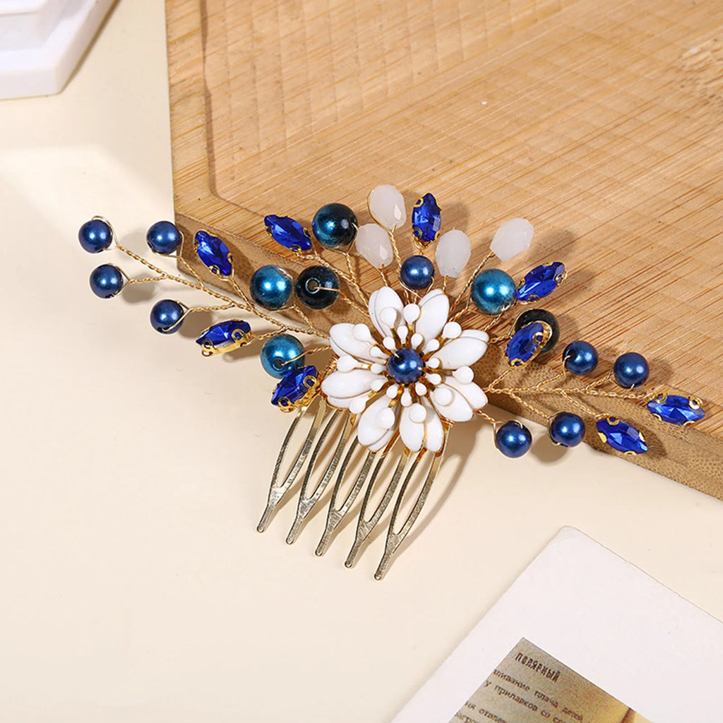 Wedding Crystal Flower Hair Clips & Pearl Barrette Combs – Bridal Headdress Hair Decor for Women