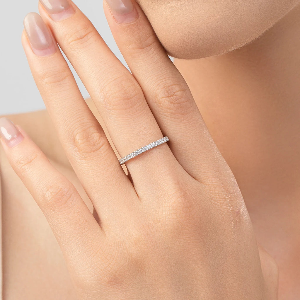 MODIAN 925 Sterling Silver Sparkling Zircon Wedding Ring – Engagement Promise Band for Women