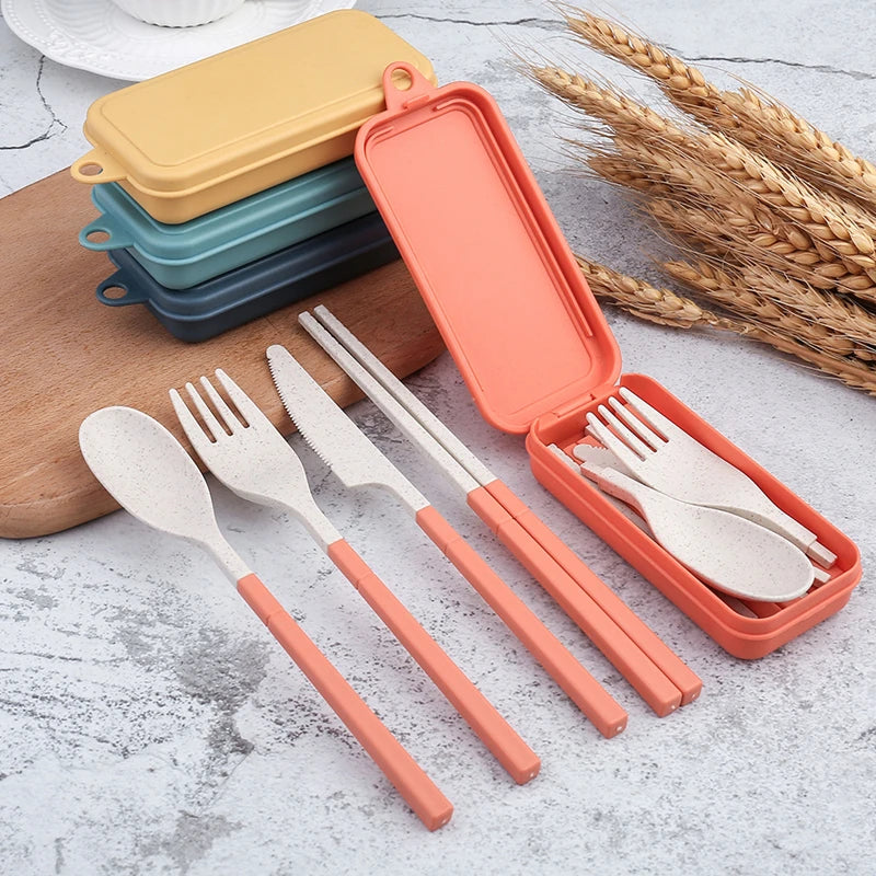 4-Piece Portable Wheat Straw Cutlery Set for Travel & Camping