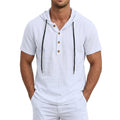 Men’s Linen Hooded Short Sleeve Hawaiian Shirt – Lightweight Button Cotton T-Shirt