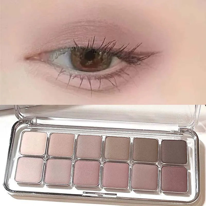 12-Color Soft Matte Eyeshadow Palette – High Pigment Grey Pink Brown Eye Shadow