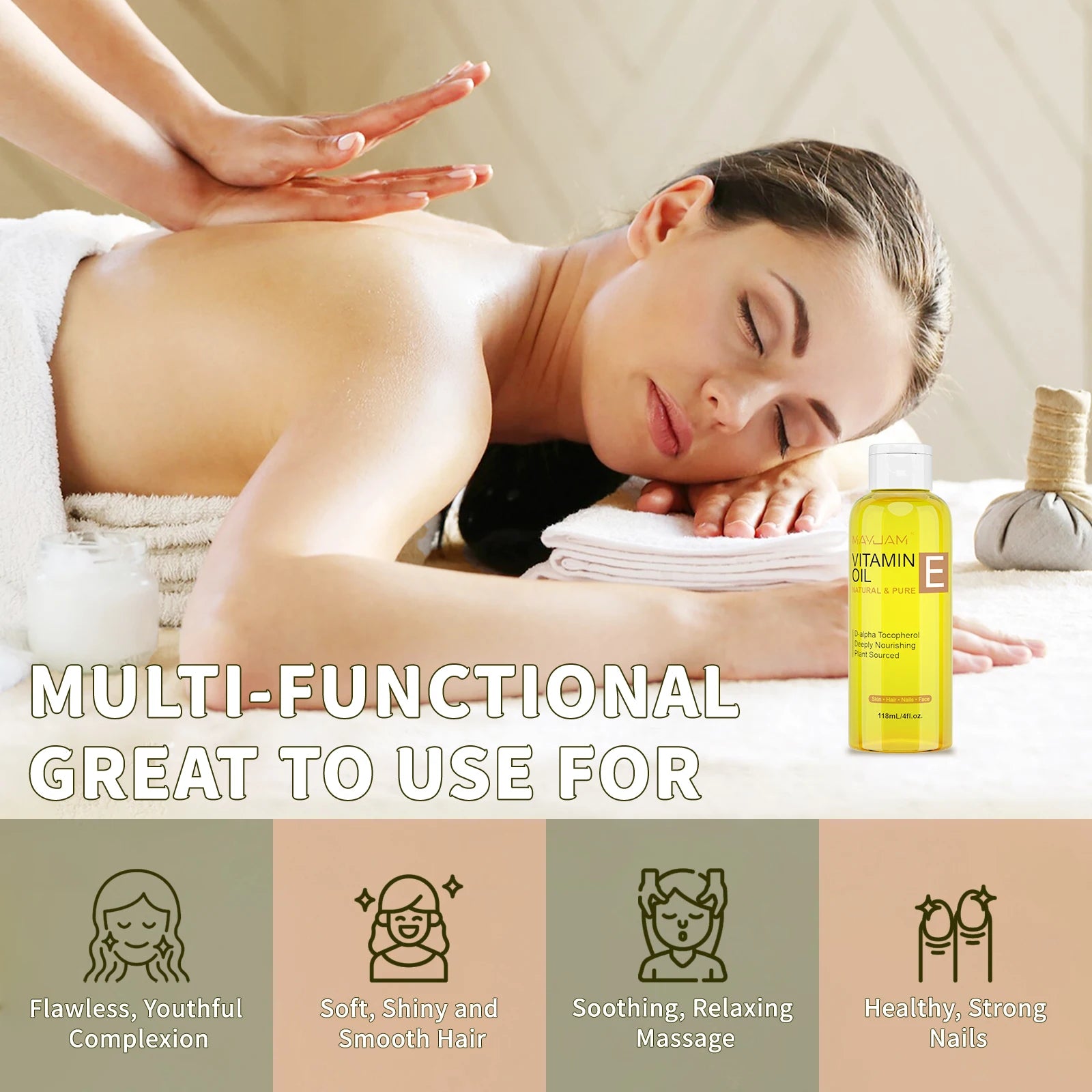 MAYJAM Natural & Pure Vitamin E Face Care Oil – Moisturizing Brightening Skin Tone 118ml 236ml