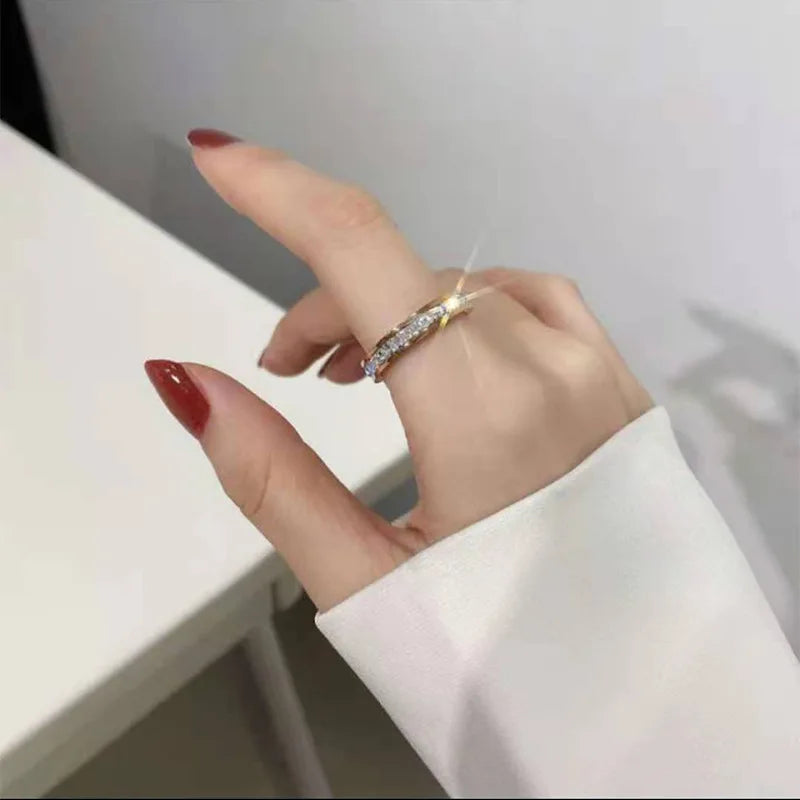 Square Zircon Stainless Steel Couple Ring – Romantic Engagement Wedding Ring for Women & Men
