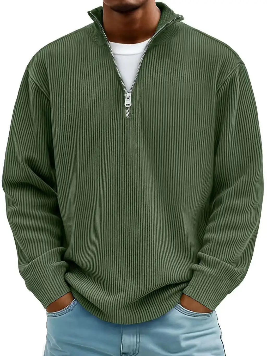 Men’s Half Zip Stand Collar Corduroy Polo Sweatshirt – Casual Autumn Winter Top