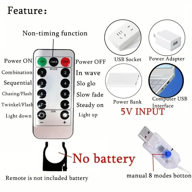 LED Curtain String Lights with Remote | 8 Modes USB Fairy Lights for Bedroom & Wedding