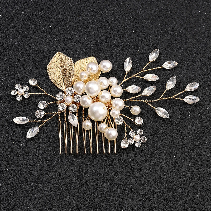 Wedding Crystal Flower Hair Clips & Pearl Barrette Combs – Bridal Headdress Hair Decor for Women