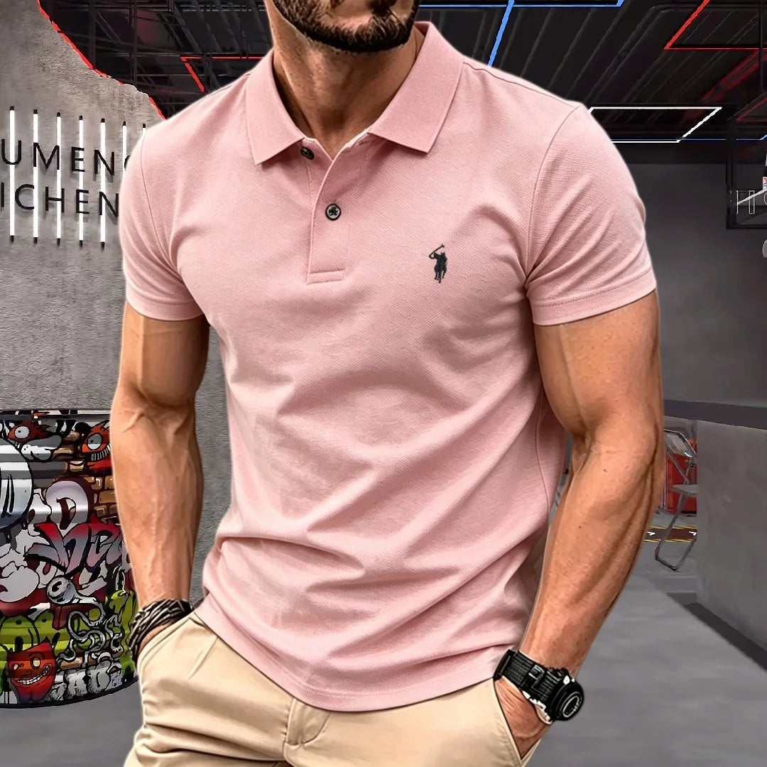 Men’s 100% Cotton Luxury Pony Embroidery Polo Shirt – Summer Golf Casual T-Shirt