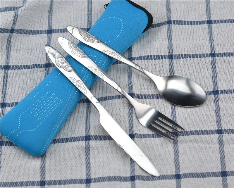 Portable Picnic Cutlery Set with Zipper Case | Travel Utensils Kit