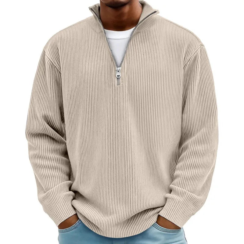 Men’s Half Zip Stand Collar Corduroy Polo Sweatshirt – Casual Autumn Winter Top