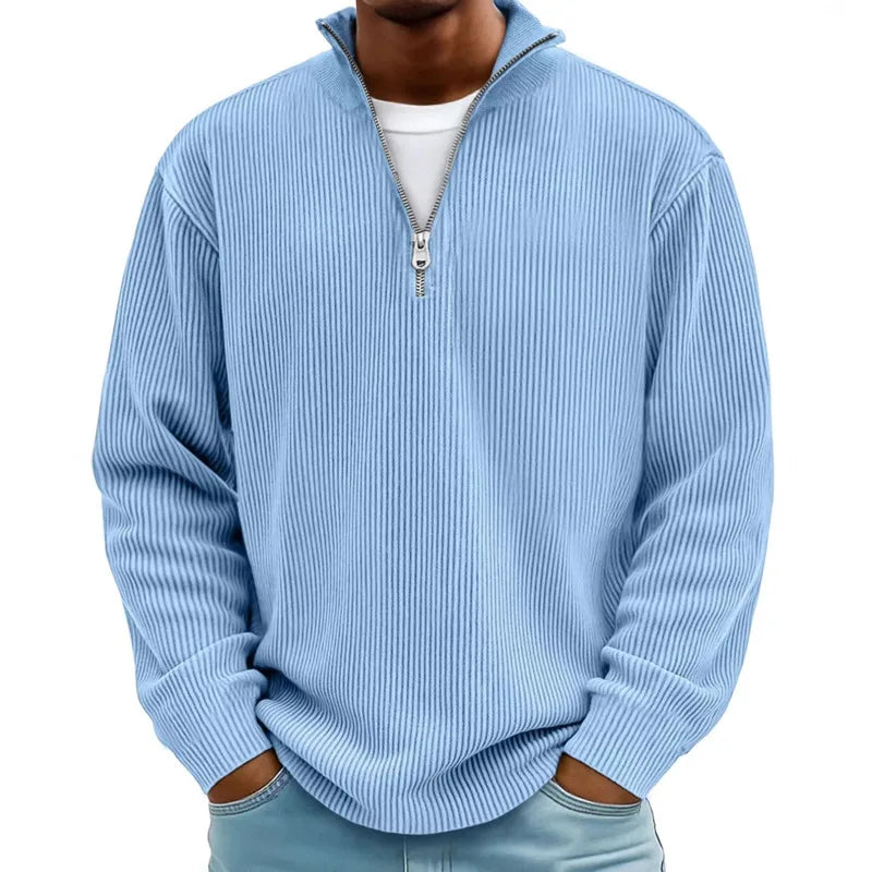 Men’s Half Zip Stand Collar Corduroy Polo Sweatshirt – Casual Autumn Winter Top
