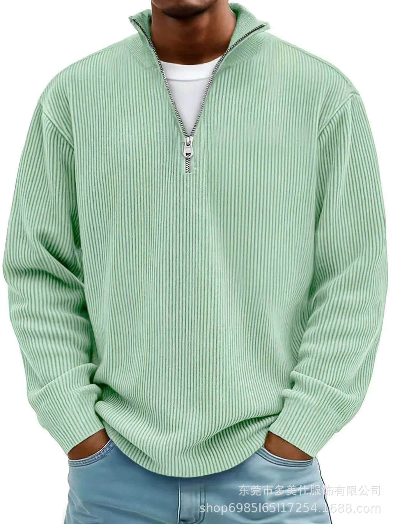 Men’s Half Zip Stand Collar Corduroy Polo Sweatshirt – Casual Autumn Winter Top