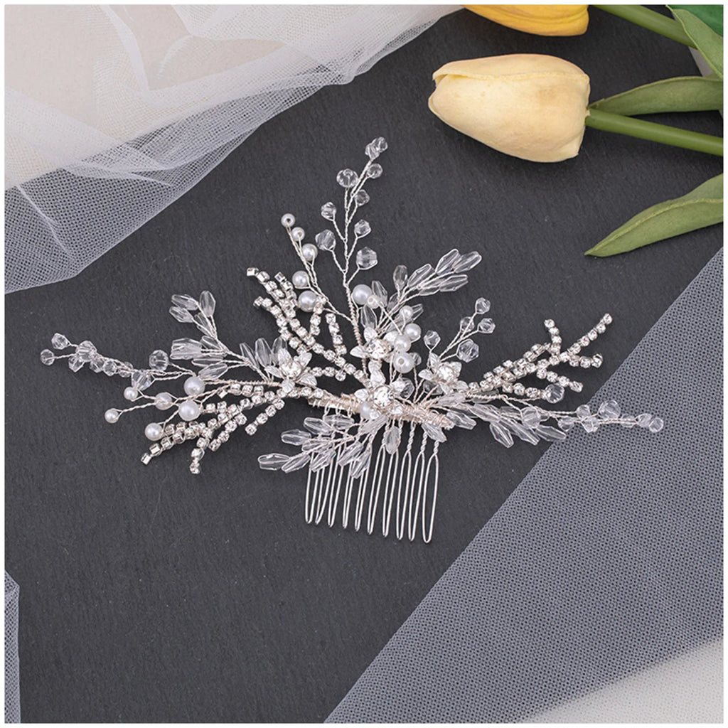 Wedding Crystal Flower Hair Clips & Pearl Barrette Combs – Bridal Headdress Hair Decor for Women