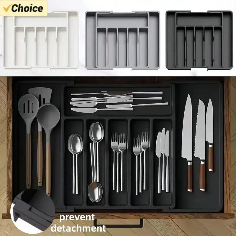 Adjustable Flatware & Utensil Drawer Organizer – Plastic Multifunctional Kitchen Counter Storage