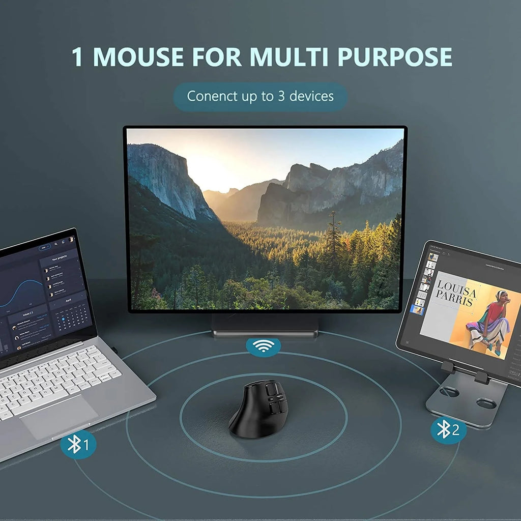 Bluetooth Vertical Wireless Mouse – Ergonomic Rechargeable Mouse for Laptop & Tablet